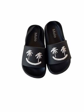 Molo Black Slide Sandals with White Palm Smile Graphic